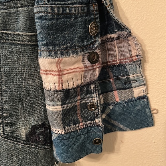 Handmade upcycled boho fringe and crochet patched tattered denim duster jacket - Picture 12 of 17